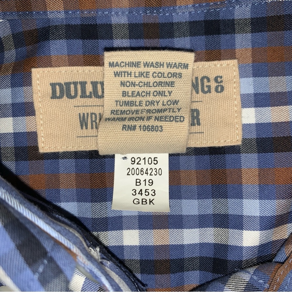 Duluth Trading Mens Plaid Wrinkle Fighter Shirt Size S Long Sleeve Blue Brown - Picture 8 of 8